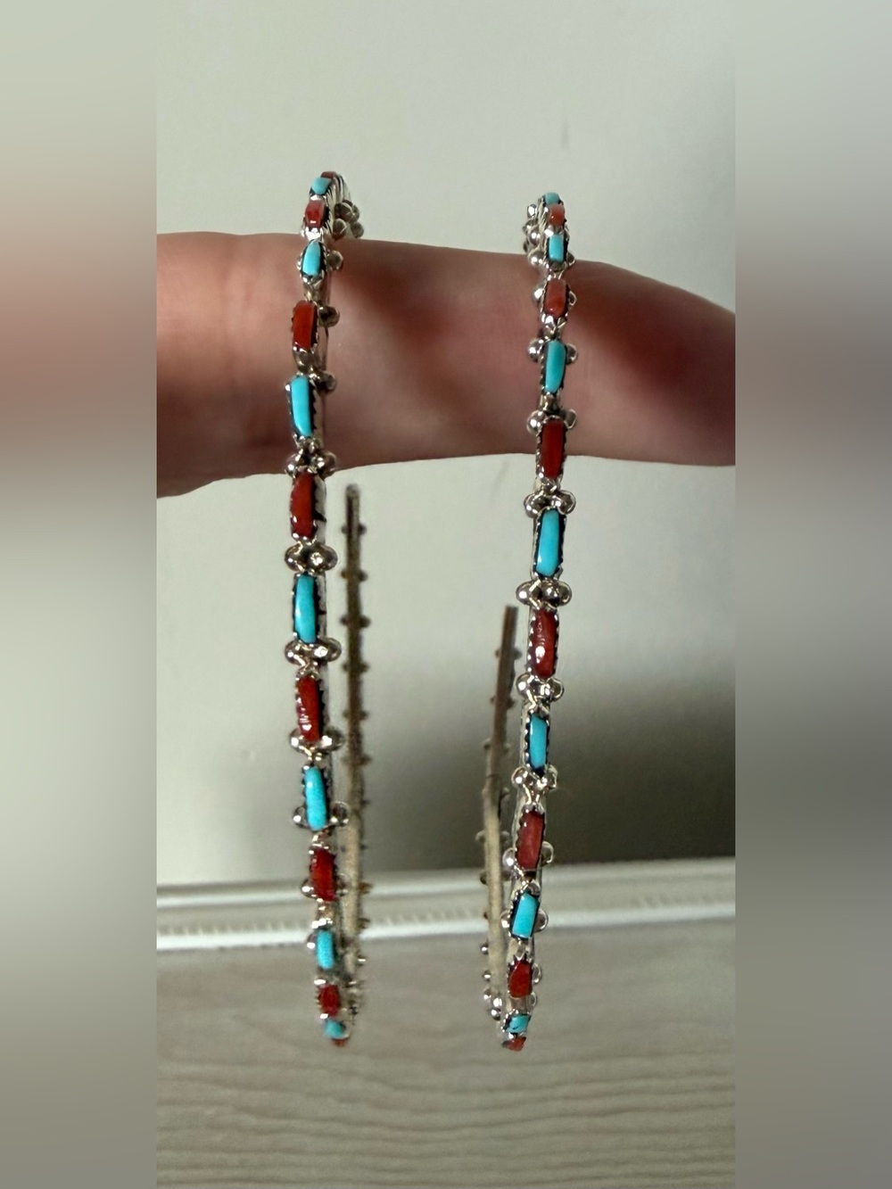 Goldie Lew Large Delicate Hoops Turquoise + Coral - Picture 5 of 5